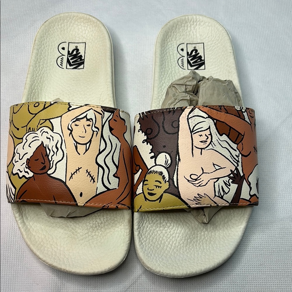 Vans Women's Artistic Slide Sandals - Cream and Brown